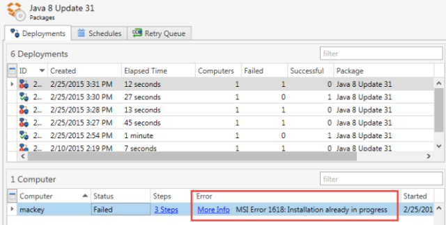 java update did not complete error code 1618